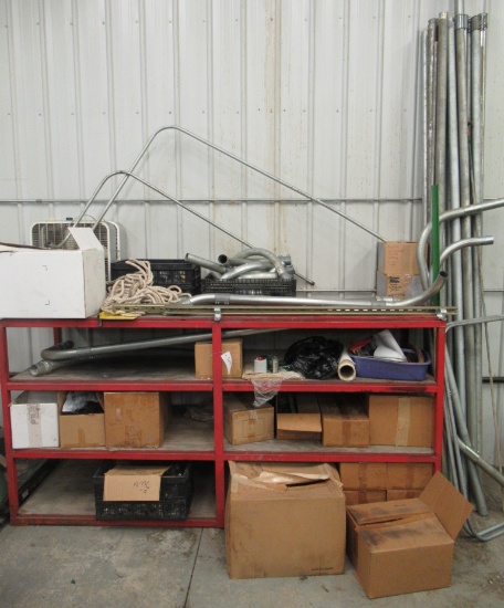 Metal Workbench With Contents That Include Fan, Conduit, Rope, Large Group
