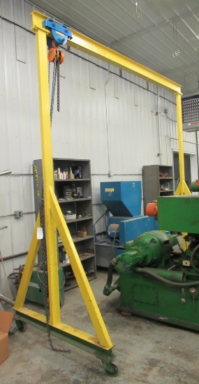 Shop A-frame With 2 Ton Chain Fall. Measures 137" H X 129" W X 60" D. Note: