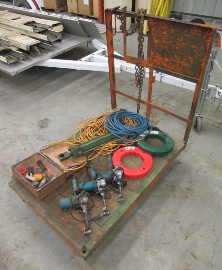 Rolling Shop Cart With Contents That Includes Fish Tapes, Hydraulic Cylinde