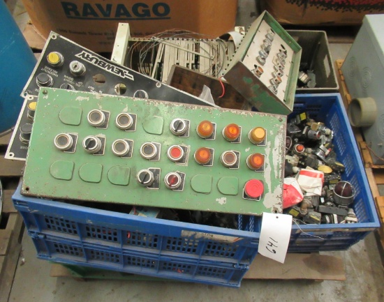 Pallet Of Various Machine Control Panels, Lights, Switches, Etc.