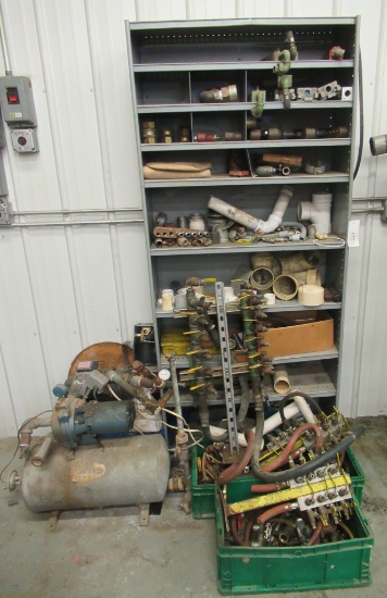 Metal Garage Organizer With Contents That Includes Valve Packs, Large Pipe