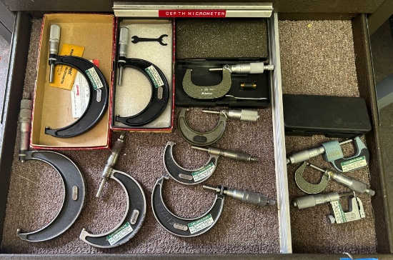 Contents Of Drawer That Includes Micrometers.