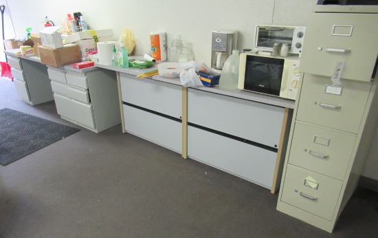 (3) Pieces Of Office Furniture, Cabinets, Small Appliances, Etc. Note: Misc
