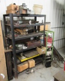 6 Tier Metal Shelf With Contents That Includes Eye Bolt, Belts, Cylinder, P
