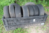 Plastic Crate With (9) Assorted Tires.