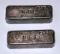 TWO (2) 25 TROY OUNCE N.R.C. POURED .999 FINE SILVER BARS - 50 TROY OZ TOTAL