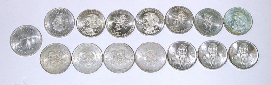 MEXICO - 15 LARGE SILVER COINS