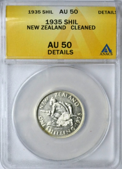 NEW ZEALAND - 1935 SHILLING - ANACS AU50 DETAILS