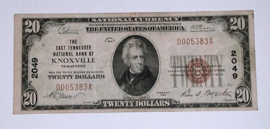 SERIES 1929 $20 NATIONAL CURRENCY - KNOXVILLE, TN