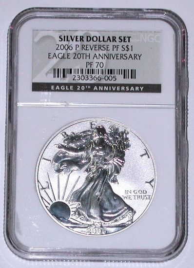 2006-W REVERSE PROOF SILVER EAGLE - NGC PF70