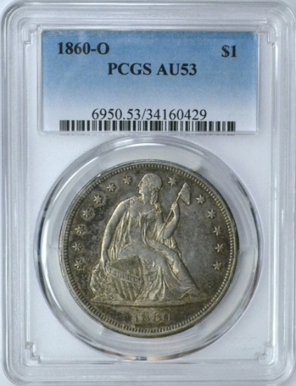 1860-O SEATED DOLLAR - PCGS AU53