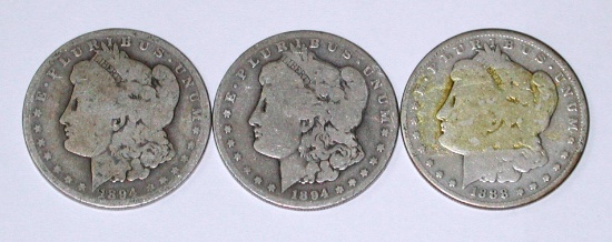 THREE (3) BETTER DATE MORGAN DOLLARS - 1888-S + (2) 1894-O