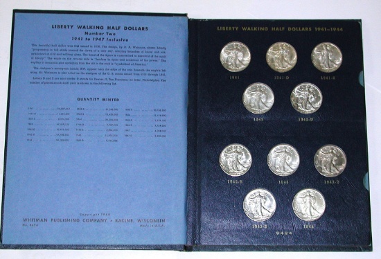 SHORT SET of MOSTLY UNC WALKING LIBERTY HALVES in ALBUM - 1941 to 1947-D