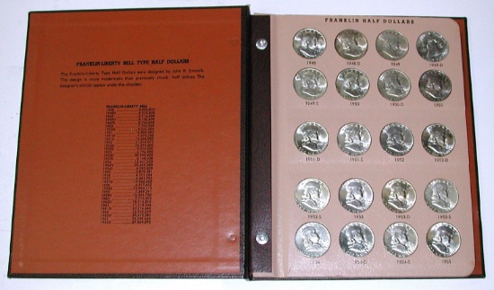 SET of MOSTLY UNCIRCULATED FRANKLIN HALVES in ALBUM - 1948 to 1963-D