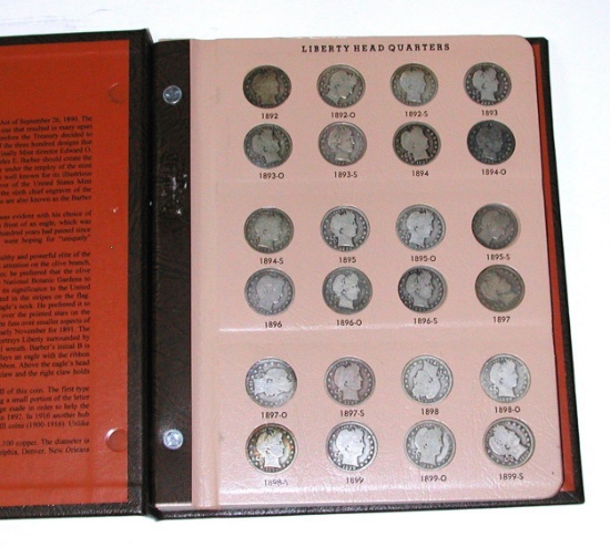 NEAR COMPLETE SET of BARBER QUARTERS in ALBUM - 1892 to 1916-D