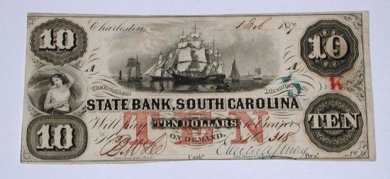 1859 $10 STATE BANK, SOUTH CAROLINA NOTE