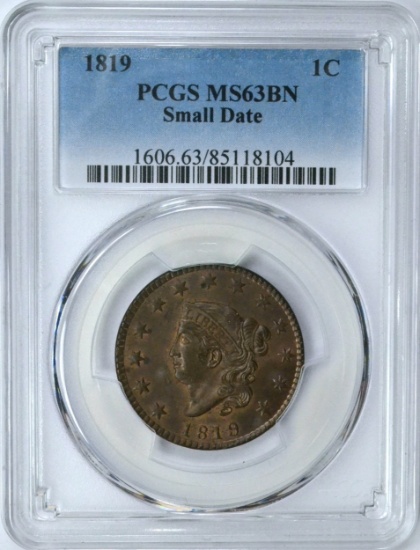 1819 LARGE CENT - PCGS MS63BN - SMALL DATE