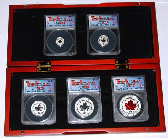 CANADA - 2015 FIVE-COIN SILVER MAPLE LEAF SET - ANACS RP70 DCAM