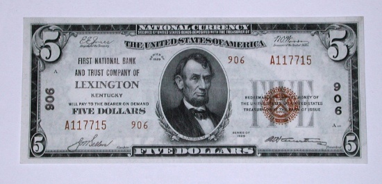 SERIES 1929 $5 NATIONAL CURRENCY - LEXINGTON, KY
