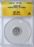 PUERTO RICO - 1896 FIVE CENTAVOS - ANACS XF40 DETAILS