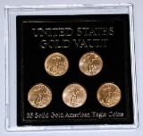 FIVE (5) $5 GOLD AMERICAN EAGLES in HOLDER