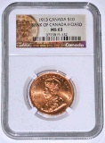 CANADA - 1913 $10 GOLD - BANK OF CANADA HOARD - NGC MS63