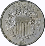 1867 SHIELD NICKEL - REPUNCHED DATE
