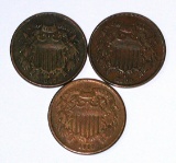 THREE (3) TWO CENT PIECES - 1865, 1867, 1868