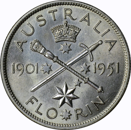 AUSTRALIA - 1951 FLORIN - SILVER