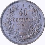 CHILE - 1908 40 CENTAVOS - SILVER