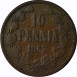 FINLAND - 1867 TEN PENNIA