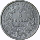FRANCE - 1850 FIVE FRANCS - SILVER