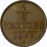 AUSTRIA - 1851-B HALF KREUZER