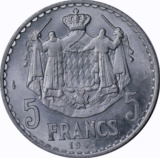 MONACO - 1945 FIVE FRANCS