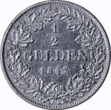 BADEN (GERMANY) - 1847 HALF GULDEN - SILVER