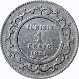 TUNISIA - 1891 ONE FRANC - SILVER