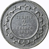 TUNISIA - 1891 TWO FRANCS - SILVER