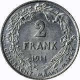 BELGIUM - 1911 TWO FRANCS - SILVER
