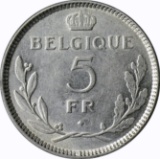 BELGIUM - 1937 FIVE FRANCS