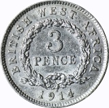 BRITISH WEST AFRICA - 1914 THREE PENCE - SILVER