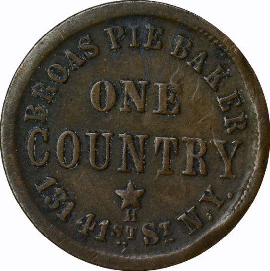 1863 CIVIL WAR MERCHANT TOKEN - BROAS PIE BAKER, NY