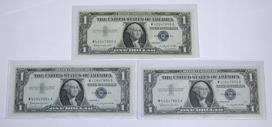 THREE (3) CONSECUTIVE UNC 1957-B $1 SILVER CERTIFICATES