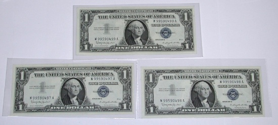 THREE (3) CONSECUTIVE UNC 1957-B $1 SILVER CERTIFICATES