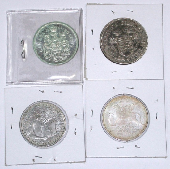 FOUR (4) WORLD COINS - TWO ARE SILVER