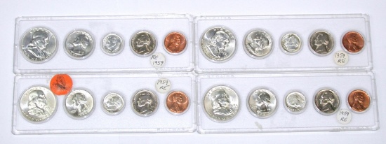 FOUR (4) 1959 UNCIRCULATED COIN SETS in HOLDERS