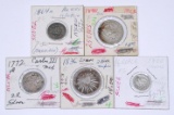 MEXICO - FIVE (5) EARLY SILVER COINS - 1772 to 1890