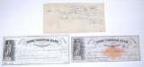 THREE (3) BANK DOCUMENTS from the 1800's