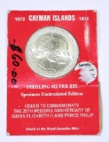 CAYMAN ISLANDS - 1972 $25 STERLING SILVER COMMEMORATIVE