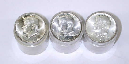 THREE (3) ROLLS of UNCIRCULATED 90% KENNEDY HALVES - 60 COINS