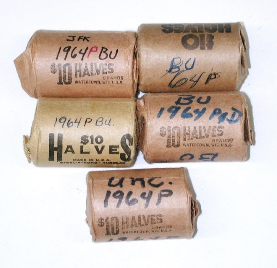 100 - 90% SILVER 1964 KENNEDY HALVES in ROLLS